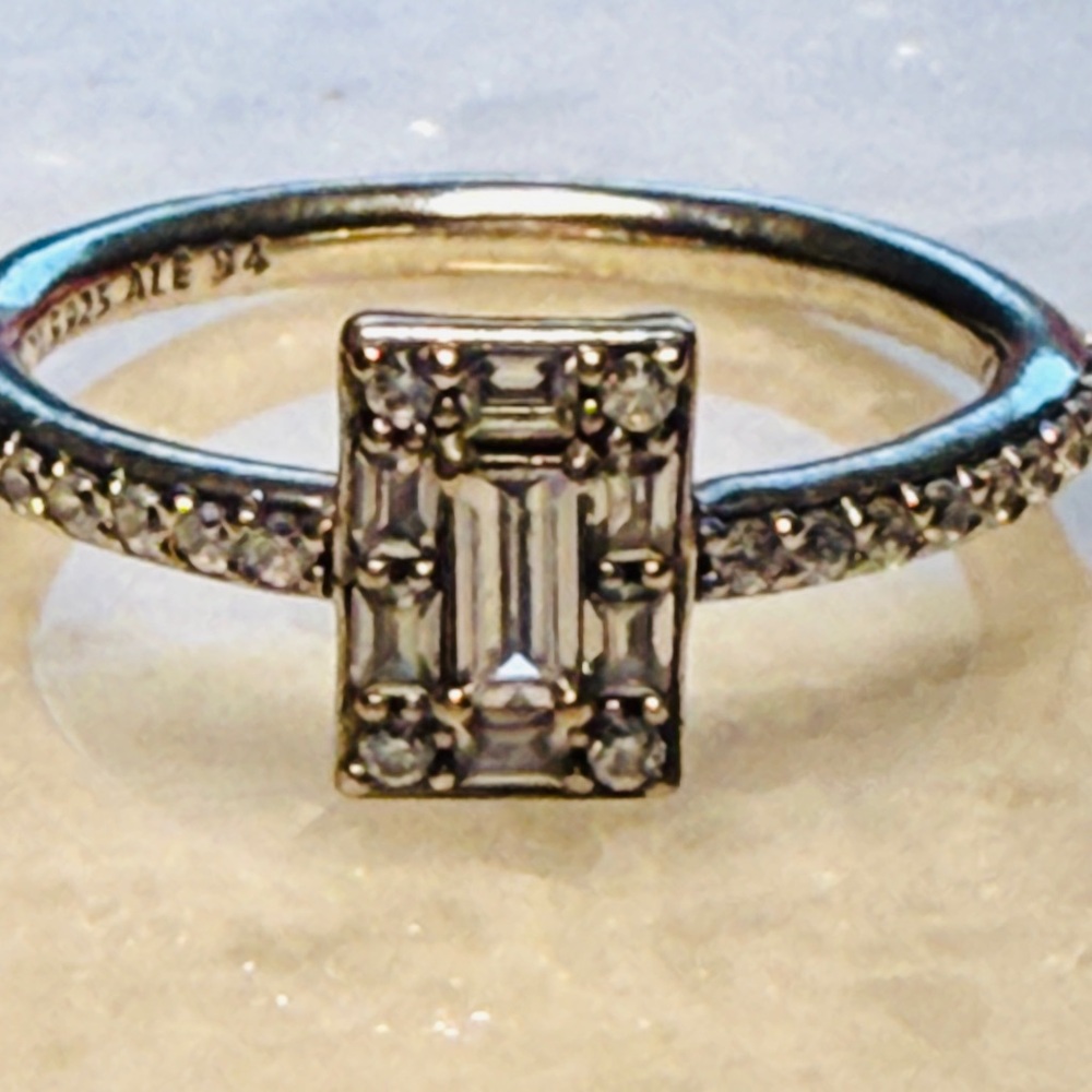 Pandora Silver Sparkling Rectangle Ring - image 1